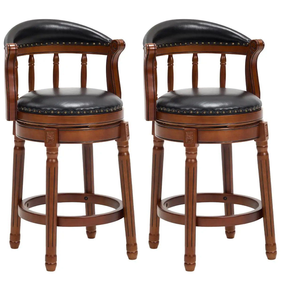 Sillas de bar de cuero vacuno con base de madera, silla de bar con respaldo de 29.5 pulgadas de altura, silla de bar giratoria de 180 grados para el hogar, personalizable