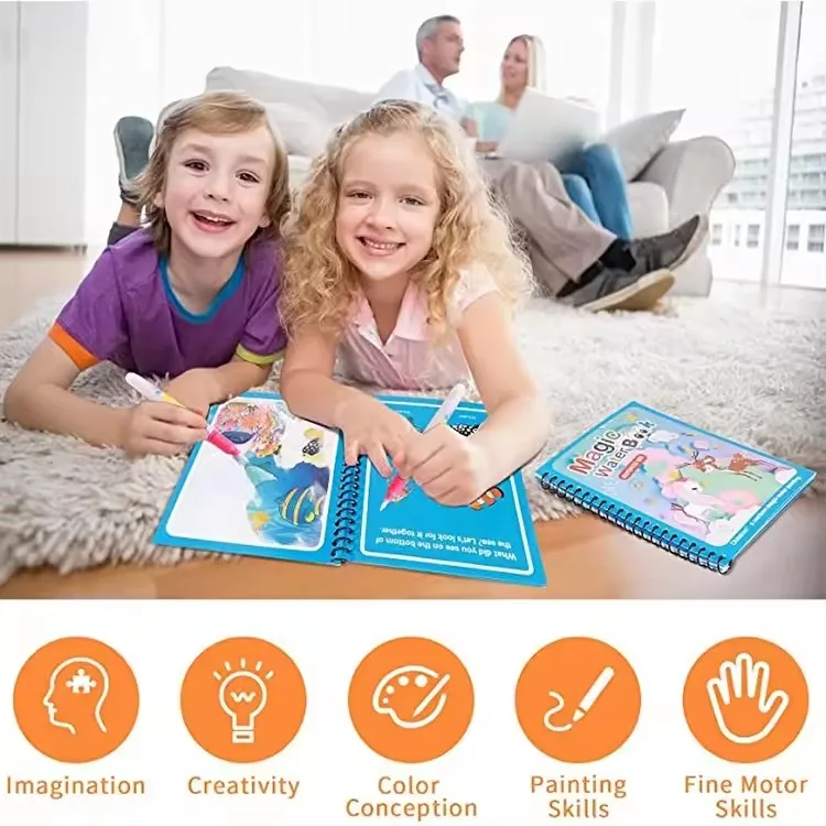 Livre de dessin à l'eau magique pour enfants, livre de peinture et de coloriage à l'eau avec 1 stylo magique, jouets pour enfants