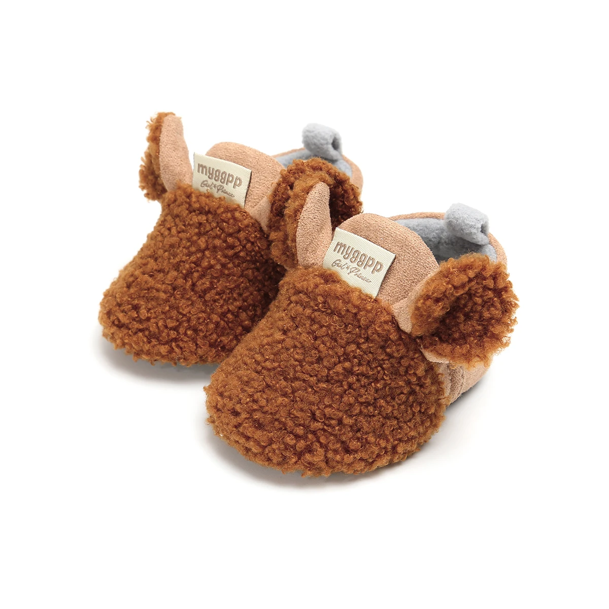 Newborn Baby Warm Booties Faux Fur Cute Sheep Shape Non-Slip Soft Sole Crib Shoes for Winter