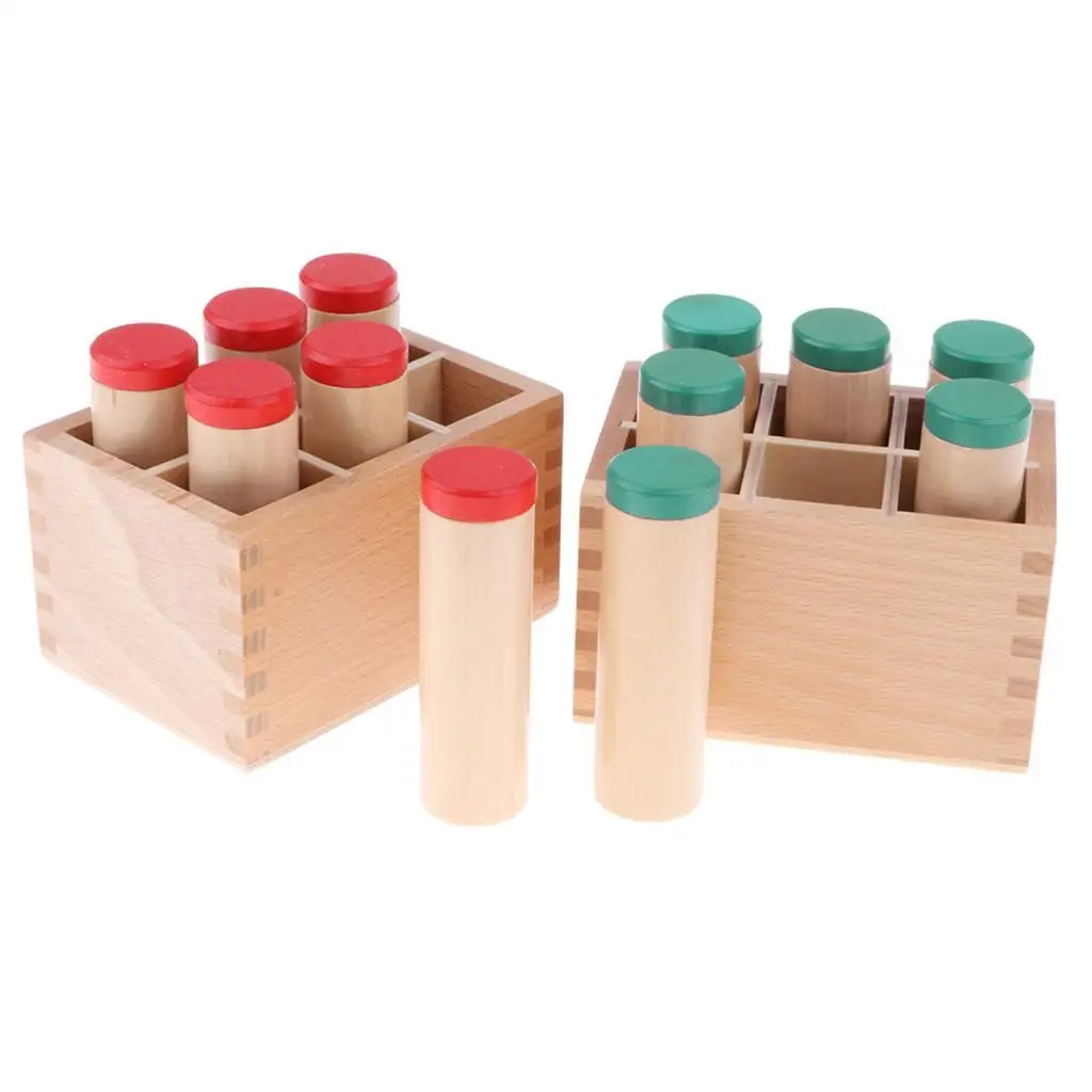 Wooden Montessori Sound Boxes - Each Box with 6 Different Sound Cylinders Filling with Different Materials