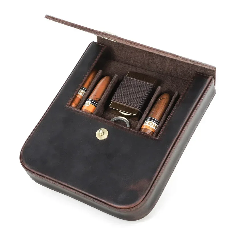 

Humidor 4 Pieces with Magnetic Buckle Clamshell Type Leather Cigar Case Storage Bag, Can Store Various Cigar Accessories