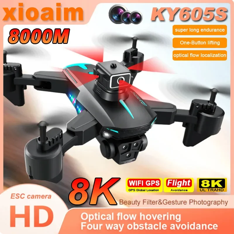 For Xiaomi KY605S RC Drone 8K With Three Camera Wide Angle Optical Flow Localization Four-way Obstacle Avoidance Quadcopter