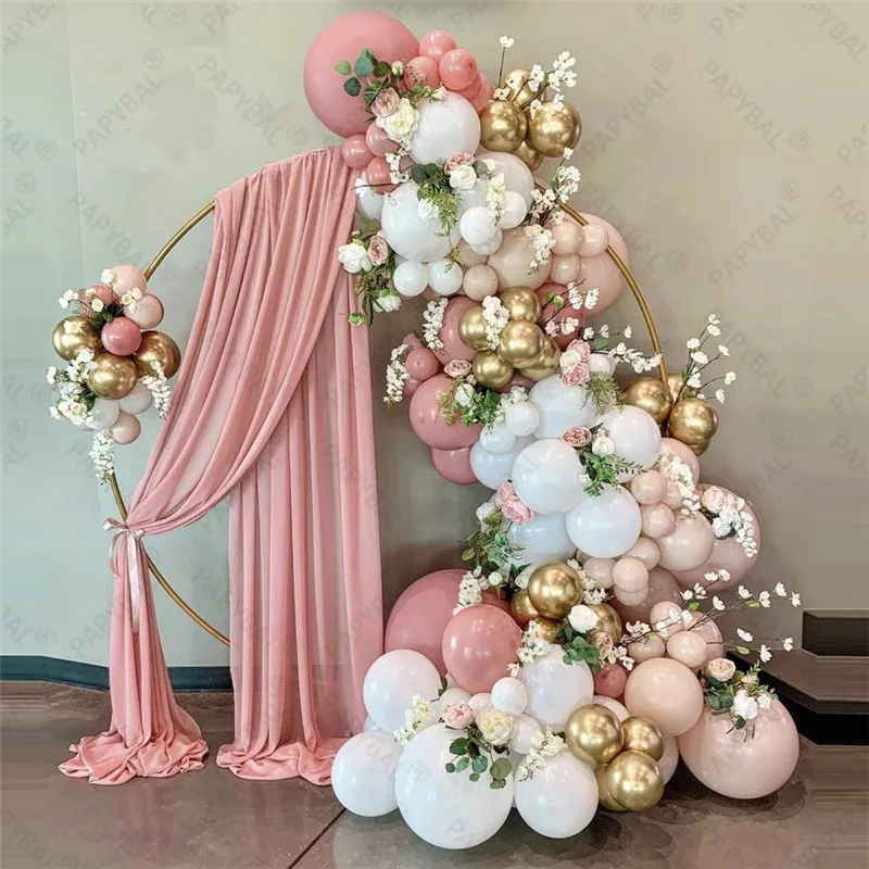 

105pcs Retro Pink White Balloons Arch Garlank Kit Chrome Gold Latex Balloon Anniversary Wedding Birthday Globos Supplies