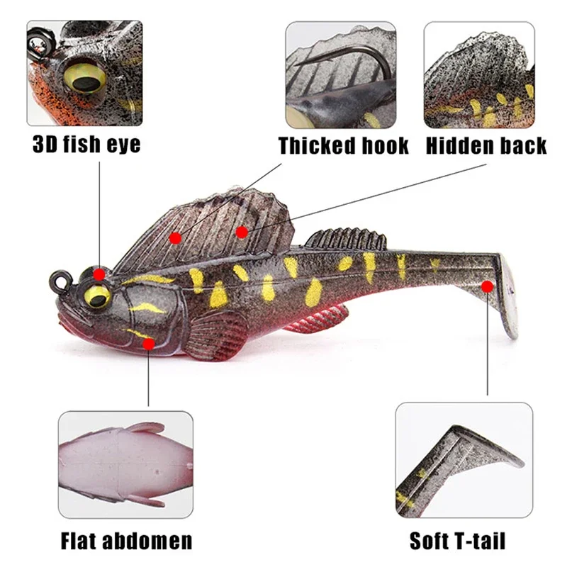 1/5pcs Jumping Fish Soft Bait 6cm 7.5cm Fishing Lure with Hidden Hook 10g 14g Bionics T-tail Bait Silicone Artificial Swimbaits