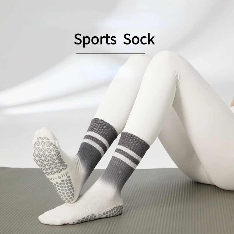 

Women Sports Pilates Yoga Socks Four Seasons Non-slip Breathable Stripes Cotton Socks Fitness Running Mid-calf Socks