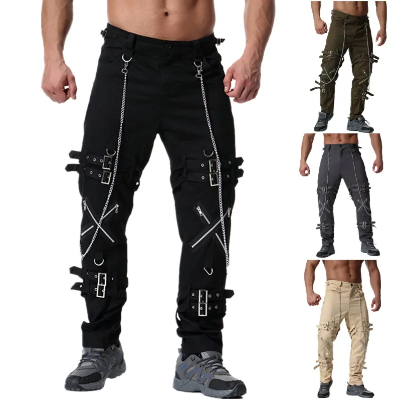 

Men's Trousers Spring and Summer New Personalized Metal Decoration Men's European and American Casual Cargo Pants