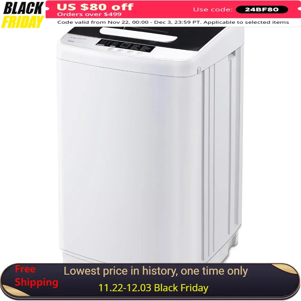 Washing Machine, Portable 1.34 Cu.Ft with 10 Wash Programs & LED Display & Built-in Drain Pump, Full Automatic Washer Machine