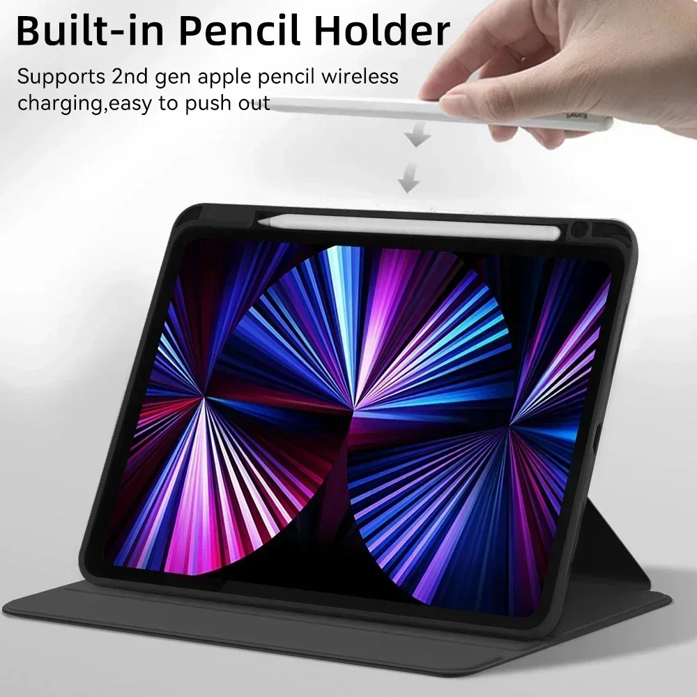 タブレット用の透明なリアカバー,360 ° 回転ケース,iPad Pro 11, 12.9, Air 5, 4, 10.9, iPad 10th, 7, 8, 9th Generation,mini 6, 360 °