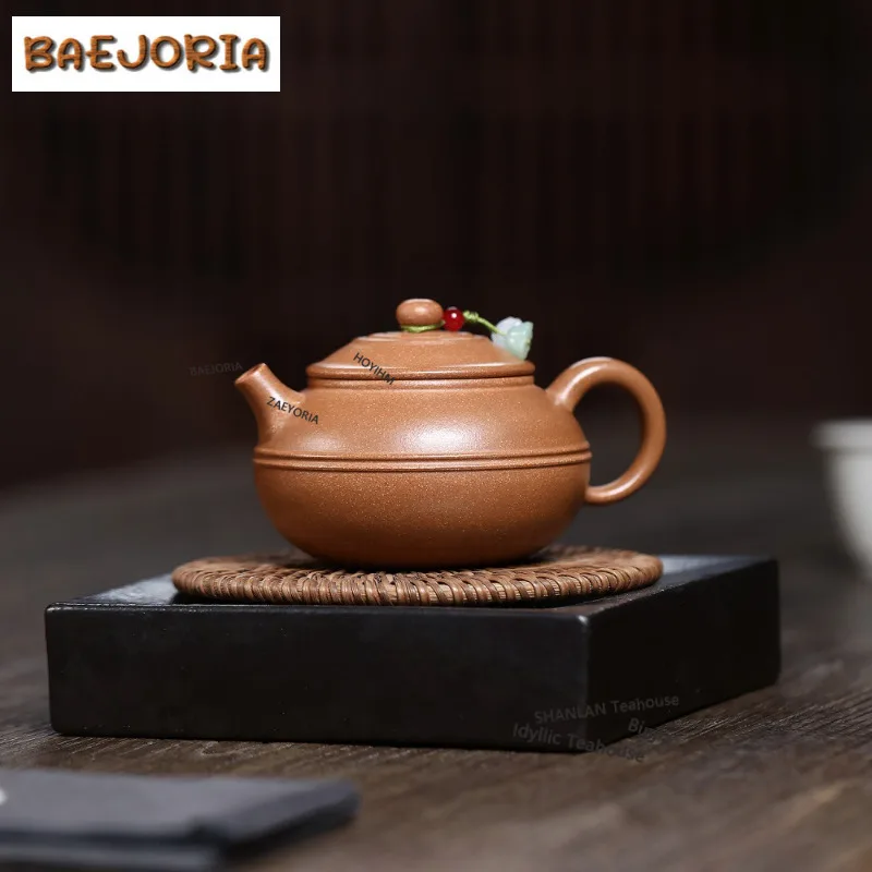 

200ml Classic Yixing Purple Clay Teapots Handmade Waist Line Round Pot Raw Ore Downhill Mud Kettle Chinese Zisha Tea Set Craft