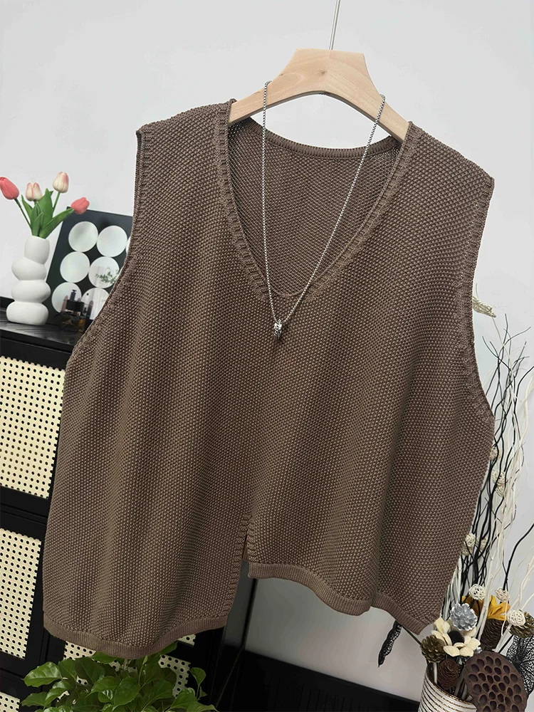 Irregular Cotton Thread Knitted Vest for Women's Spring and Autumn Sweaters, Vest, Vest, Vest, Shoulder Top for External Wear