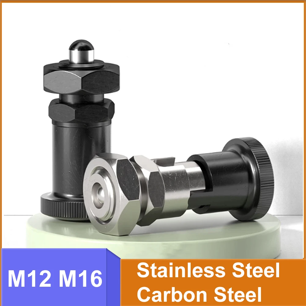 M12 M16 Short Type Knob Plunger Spring Index Plunger Stainless Steel/Carbon Steel Thread Retractable Plunger Positioning Pin