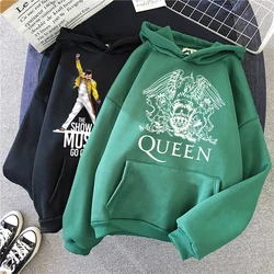 Freddy Mercury Hoodie kadınlar Kawaii kraliçe bant karikatür grafik kazak uzun kollu kazak Harajuku rahat Streetwear kadın