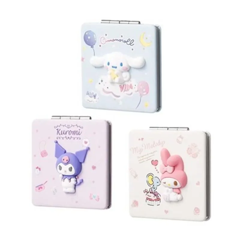 Miniso Foldable Cosmetic Mirror Kuromi Cinnamoroll Pochacco Kawaii 3D Anime Print Cosmetic Mirror Portable Double-Sided Mirror