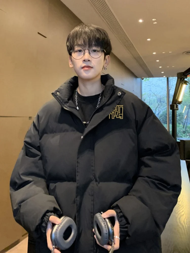 

Men's down Cotton Jaet Thiened Bread Sle Stand Collar Winter Coat Warm Casual Loose Fit Polyester Fiber Pure Color