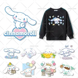 Parches de Cinnamoroll para planchar, transferencia de calor para ropa, diseño de camiseta colorida Sanrio, pegatinas impresas térmicas, apliques DIY