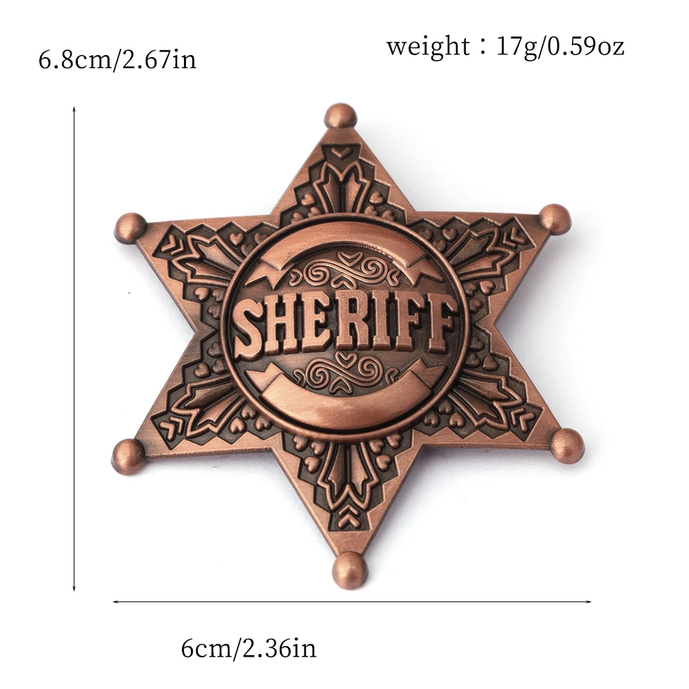 Cartoon SHERIFF DEPUTY Prizes Brooches Vintage Hexagon Star Honor Pin Badges Holloween Party Jewelry for Kids 48mm/1.9“