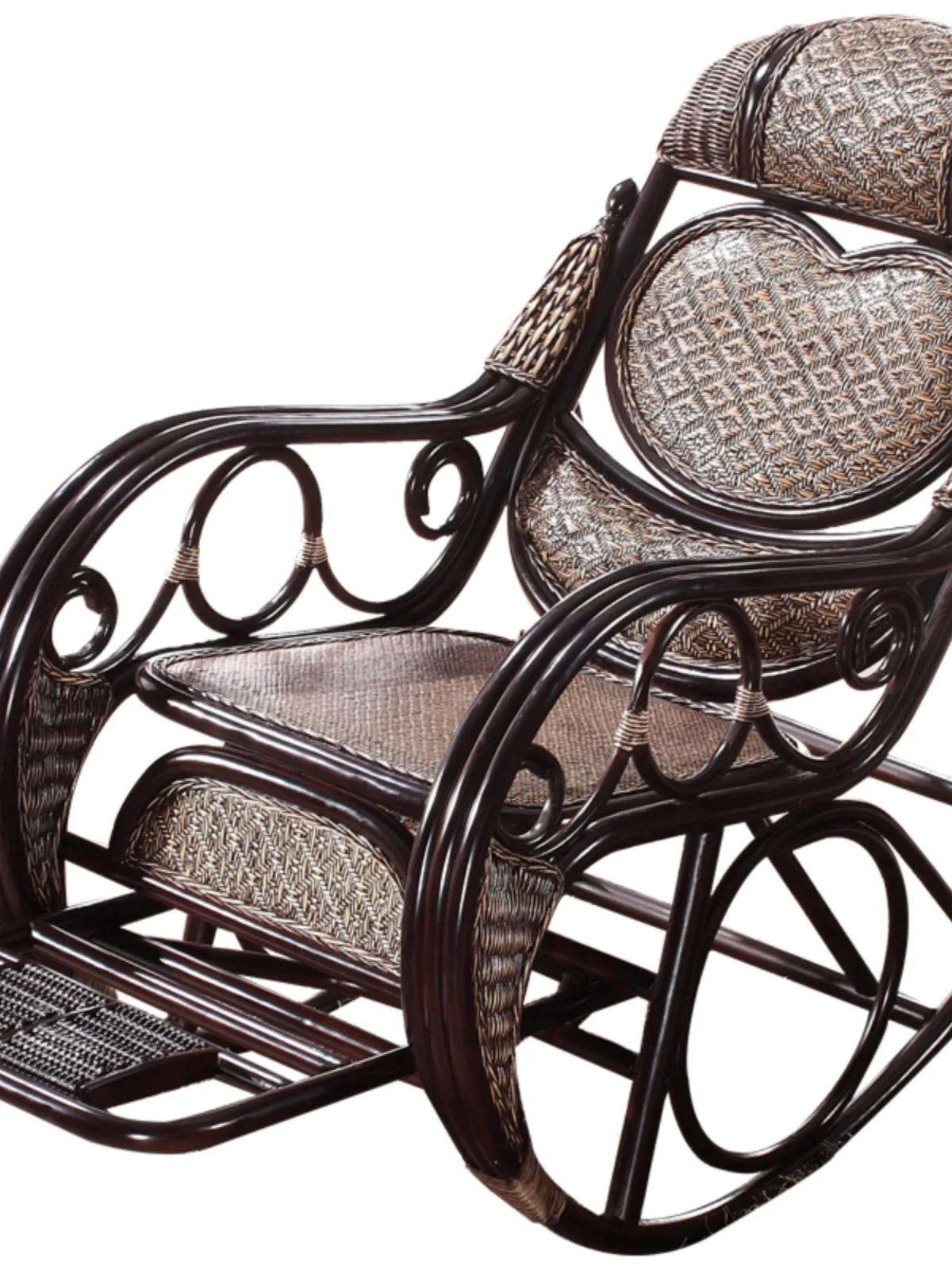 Three piece set of rattan balcony chairs, rocking chairs, rattan  lazy recliner adult nap rattan tables coffee tables