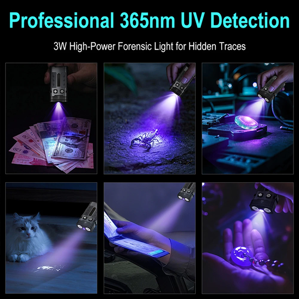 Asafee EV20 EDC 1100LM White+Purple Spotlight Lamp Multi-function Flashlight Colorful Signal Side Light Rechargeable Lantern