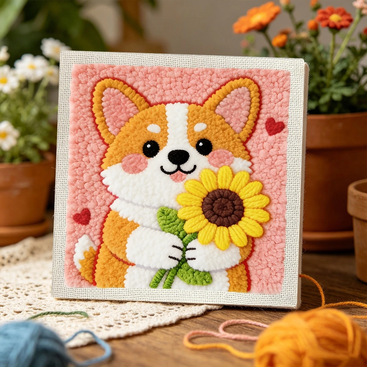 1 Set Corgi mit Sonnenblume DIY-Stickerei-Set für Anfänger, Stick-Starter-Kit, Kreuzstich-Kunstgeschenk, Handarbeits-Bastelset – Detail 3