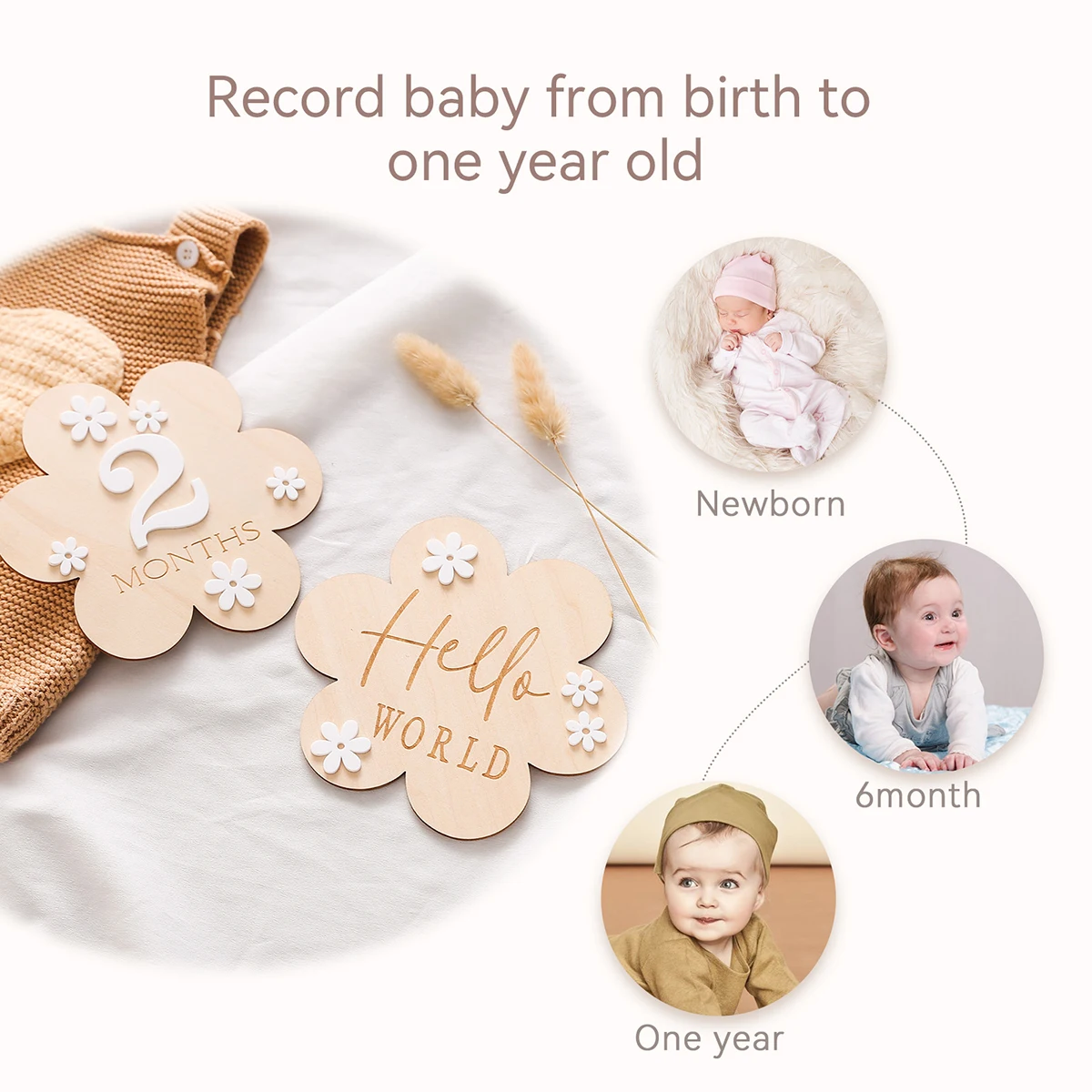 Newborn baby photo souvenir flowers from January to December birthday photo souvenir Wooden flower milestone toy