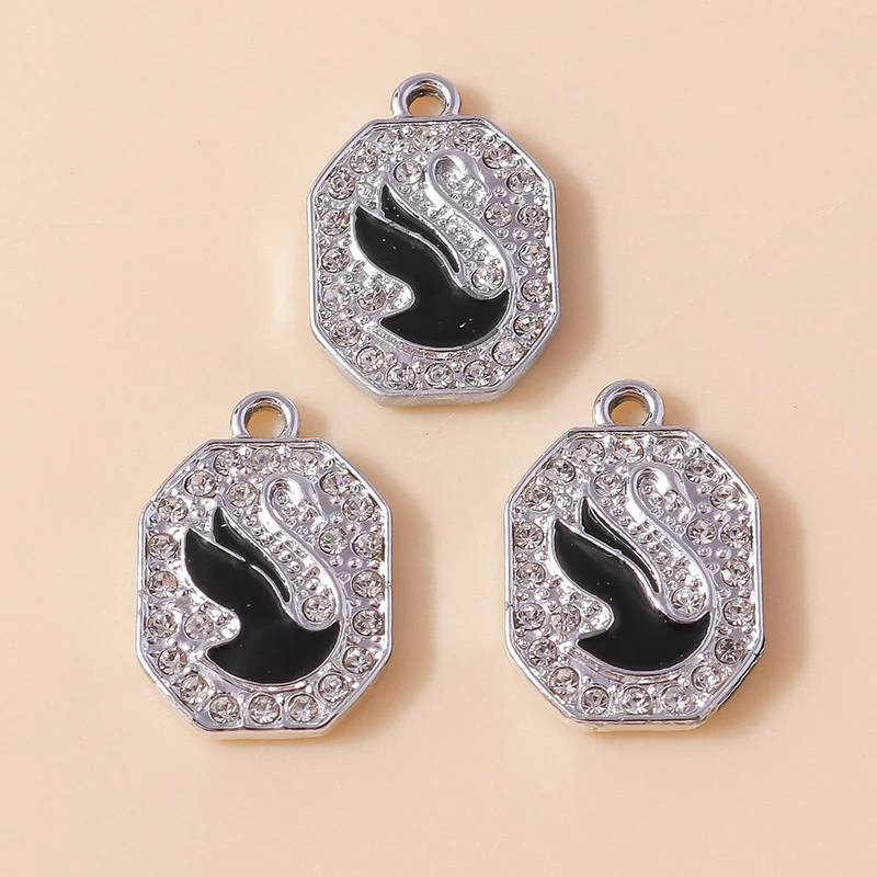 Leslie 10 Stück Legierungsanhänger, exquisite, elegante schwarze Schwan-Anhänger für Halskette, Armband, Ohrringe, handgefertigte Schmuckherstellung – Detail 3