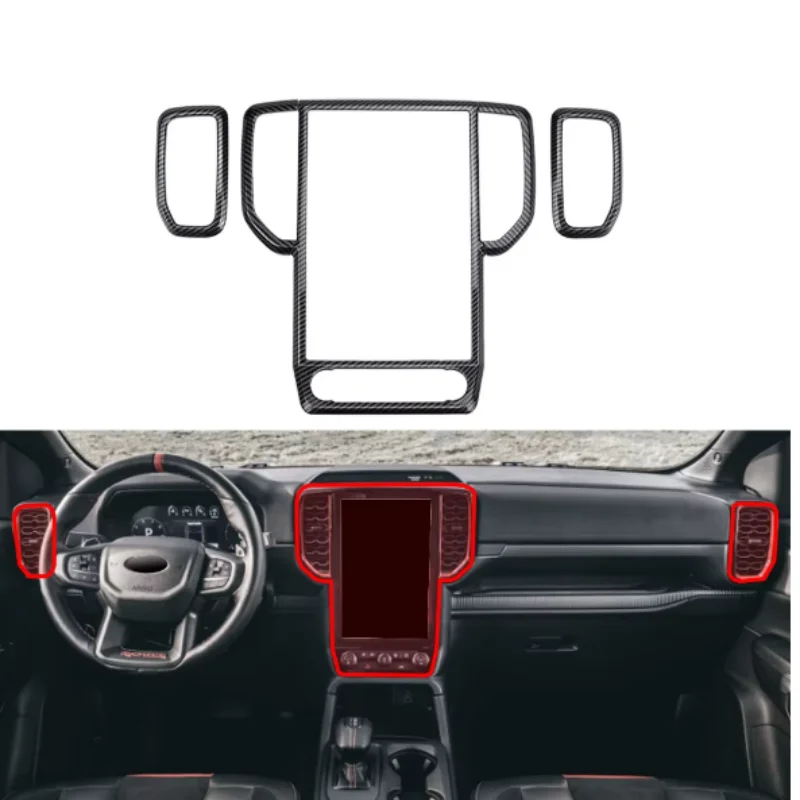 

ABS Carbon Fiber Color 12.1 inch Navigation AC Outlet Vent Frame Trim Cover Interior Decorative for Ford Ranger Everest 2023