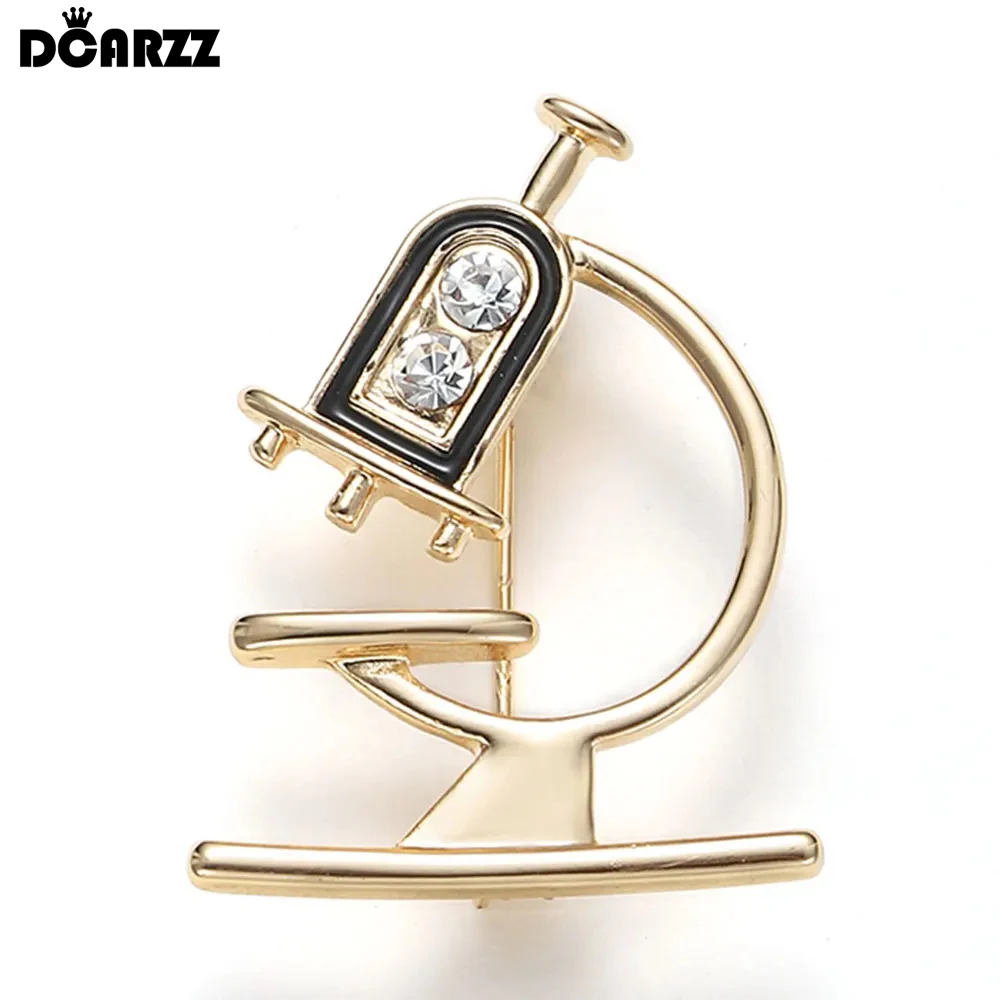 DCARZZ Cute Microscope Pin Medical Enamel Brooches Jewelry  Biology Chemistry Teacher Crystal Lapel Pins Metal Women Gift