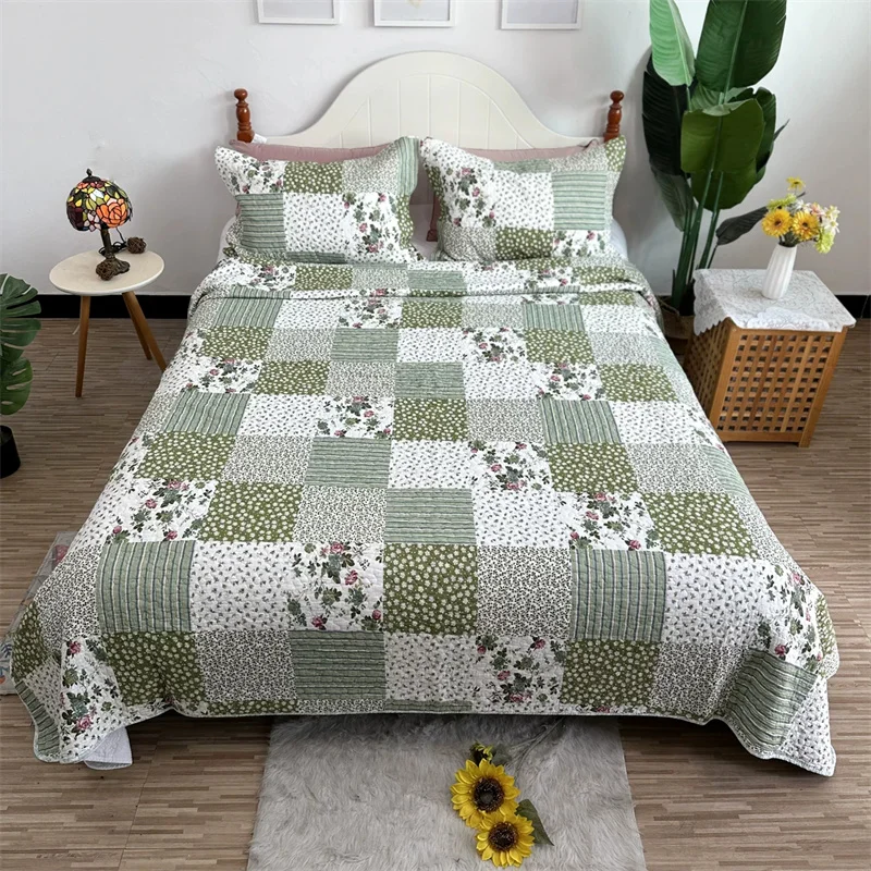 Handmade Quilted Bedspread Set, 100% Cotton, Padded Duvet, Linen Blanket, Cubrecam Bed Cover Colcha, Summer Quilt Bedding Set 2