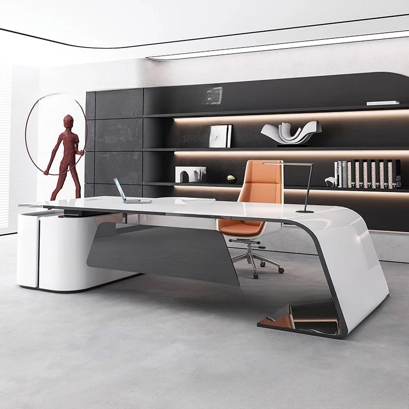 

Piano Paint Desk High-end President Boss Desk Fashion White Manager Supervisor Desk