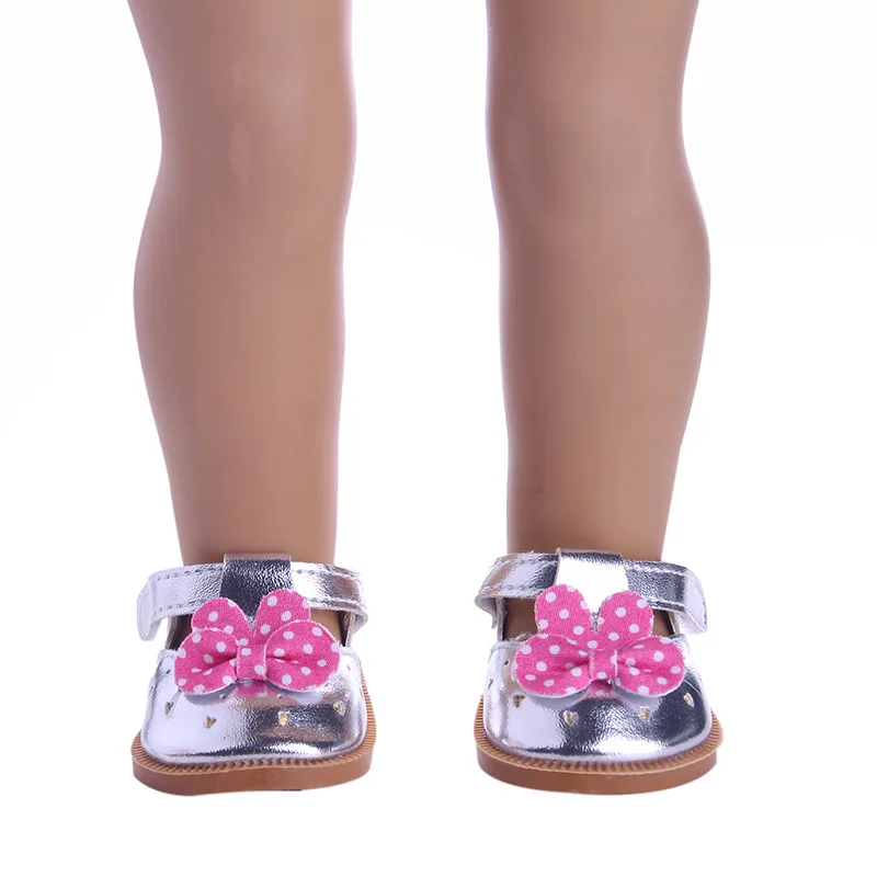 Doll Shoes Bow Tie Shoes Pop Leather Shoes Cute Cat Patterned Shoes For 18Inch American Doll&43CM Baby Doll Shoes,Girl Toys Gift