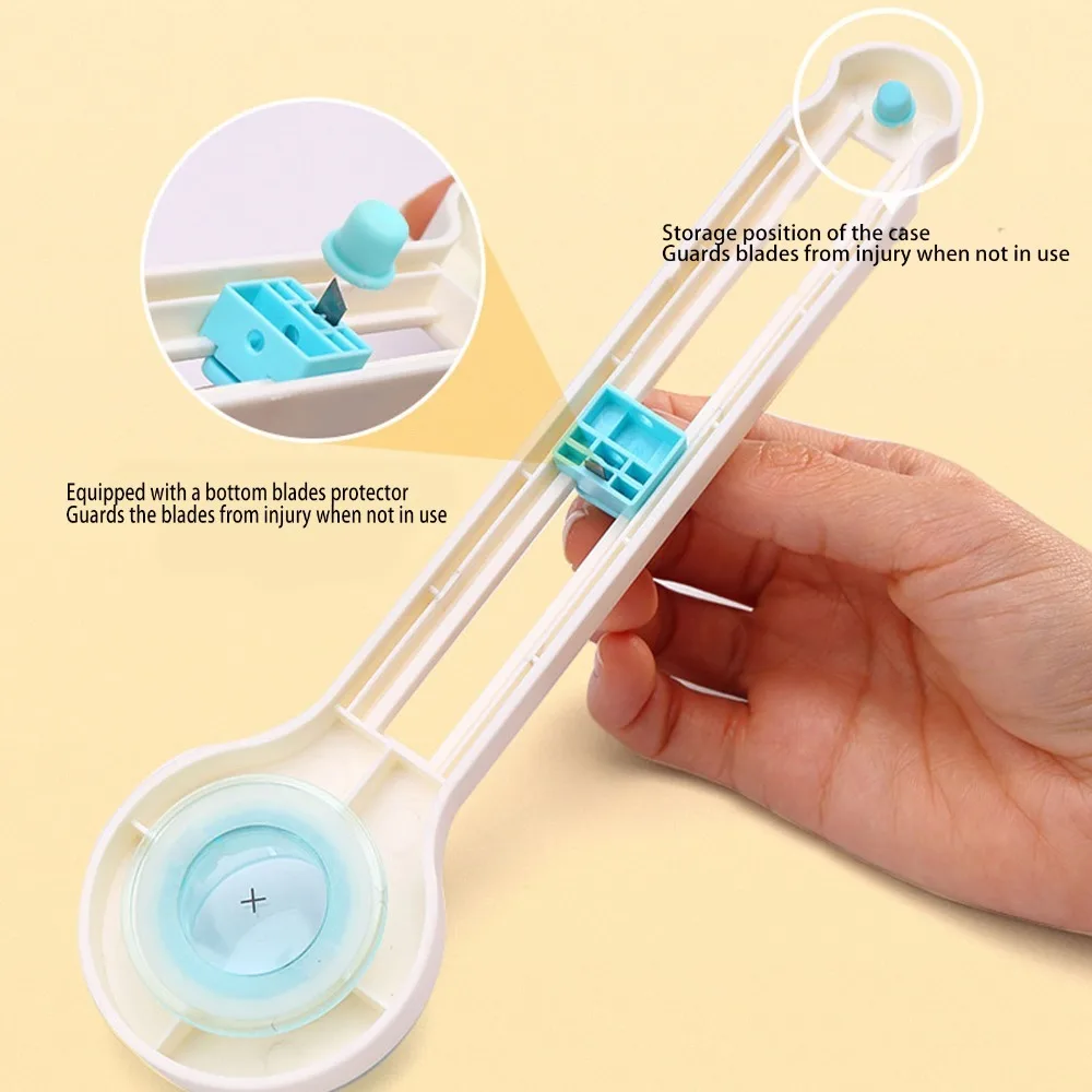 Adjustable Cutting Diameter Circular Paper Cutter 8-32cm Blue Rotary Cutter Non-Slip Base PP Plastic Material Circle Cutter