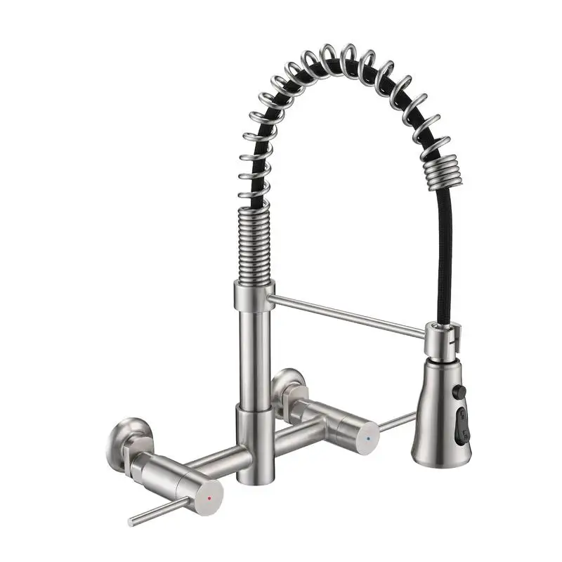 

3-Function Wall-Mounted Kitchen Faucet with Bridge Design