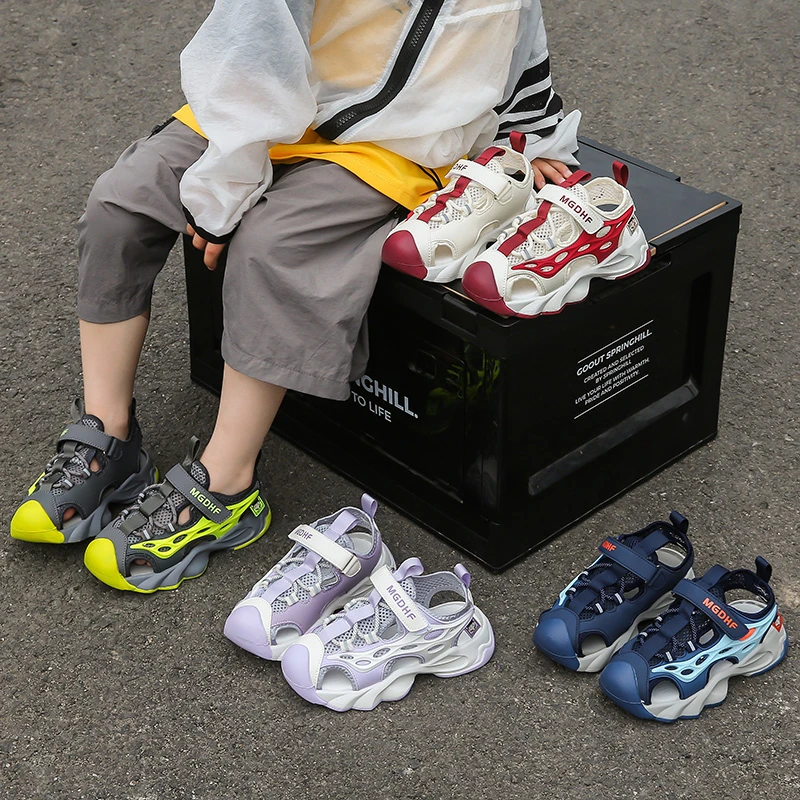 

Детские сандалии для мальчиков и девочек, 3-18 лет, желтые, с цветными вставками, для активного отдыха, пляжные, универсальные, синие, шлепанцы