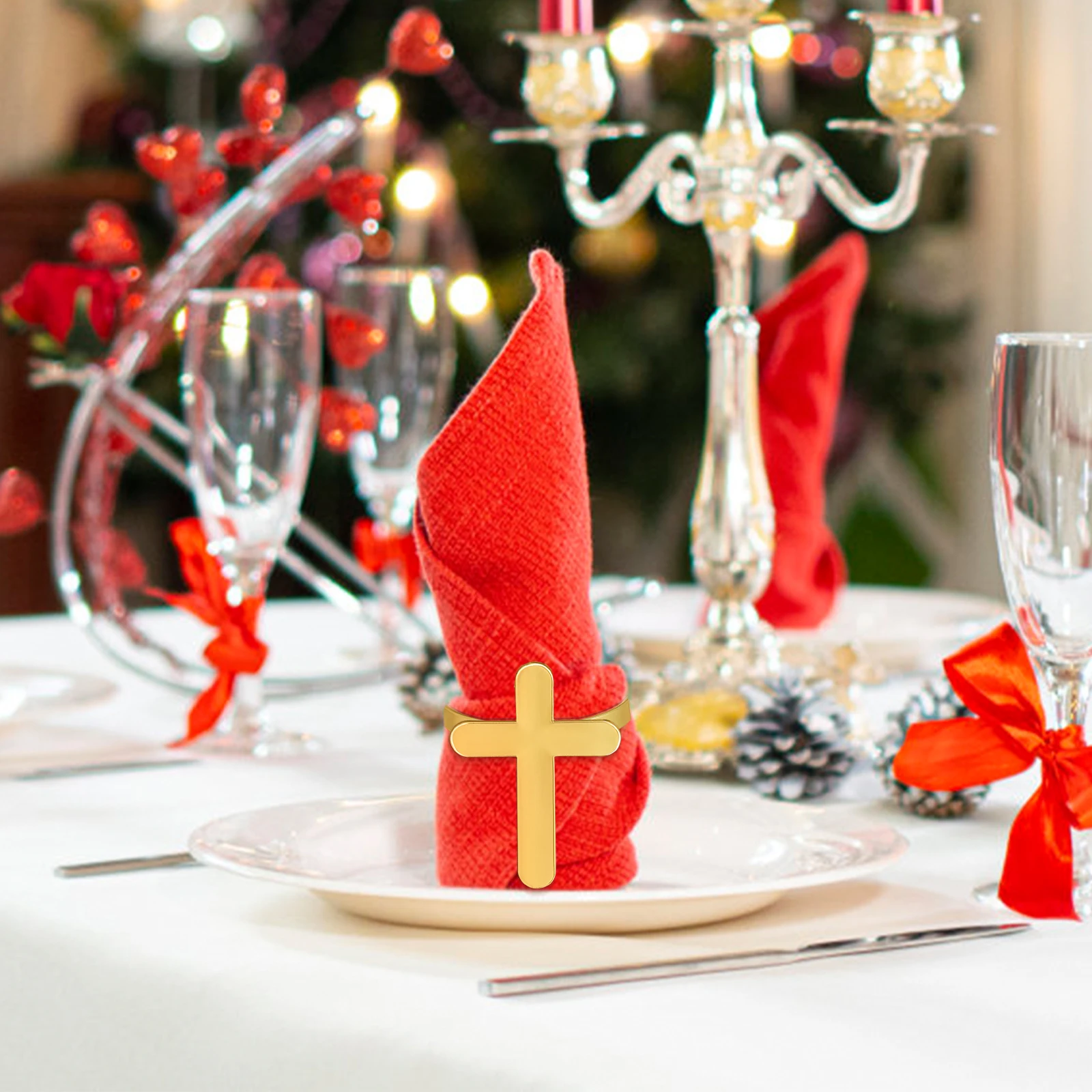 

4Pcs Alloy Napkin Rings Stylish Cross Design for Table Decorations Banquet Wedding Party Napkin Holder Functional Elegant Look