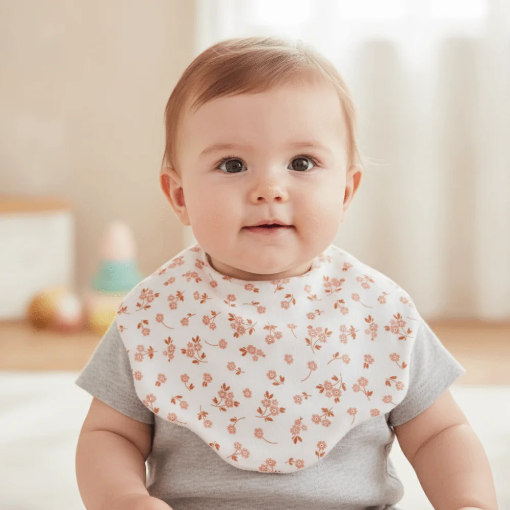Soft Cotton Gauze Feeding Bib 360-Degree Coverage Printed Design Burp Cloth Wave Shape Soft Texture Drool Bib For Toddlers