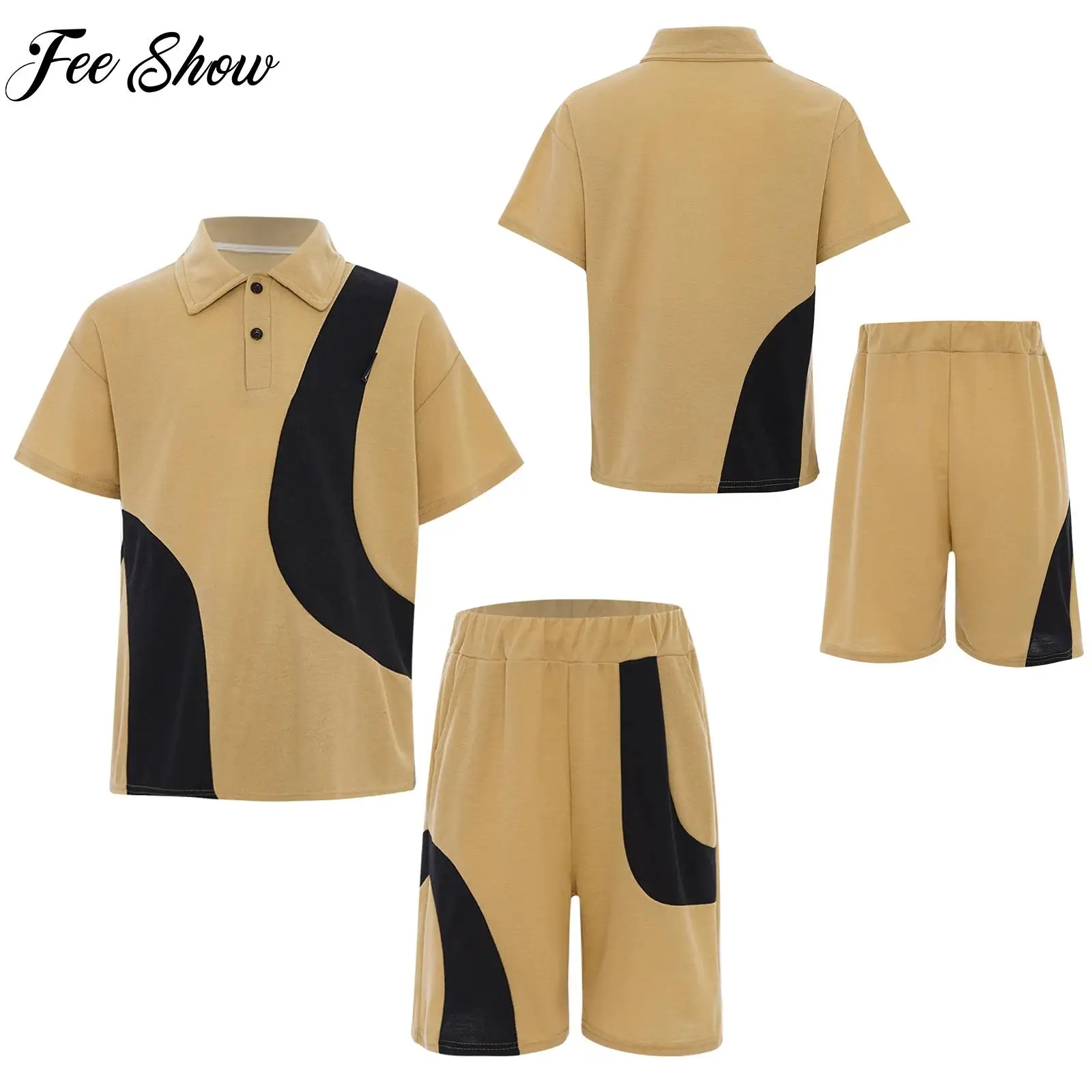 Children's Scimitar Lapel Sporty Casual Suit Boys Fashion Color Block Athletic Outfit Hip-Hop Skateboarding Sports Costume Sets