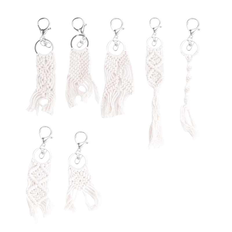 7 Pieces Mini Macrame Keychains Macrame Bag Charms For Car Key Purse Phone Supplies