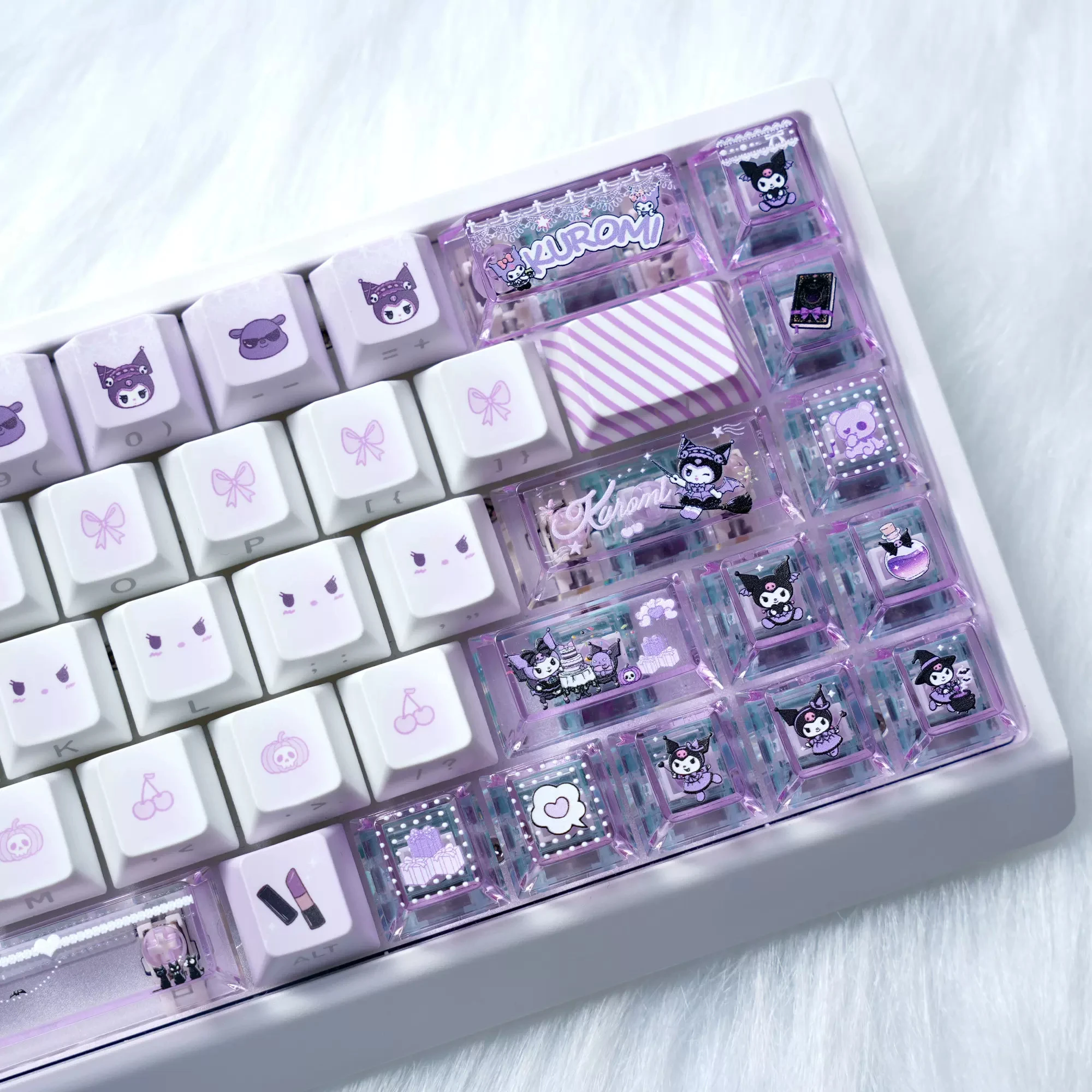 Anime Sanrio Kuromi Keycaps Cherry Profile PBT Side-Engraved Transparent PC Custom Keycap for Magnetic-Axis Mechanical Keyboards