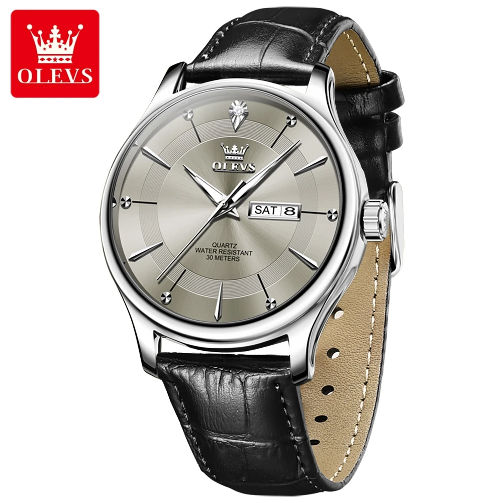 OLEEVS Watches Men Luxury Brand Quartz Watch Gray Dial Business Leather Watch Reloj Hombre Sport Clock Male Hour Relogio