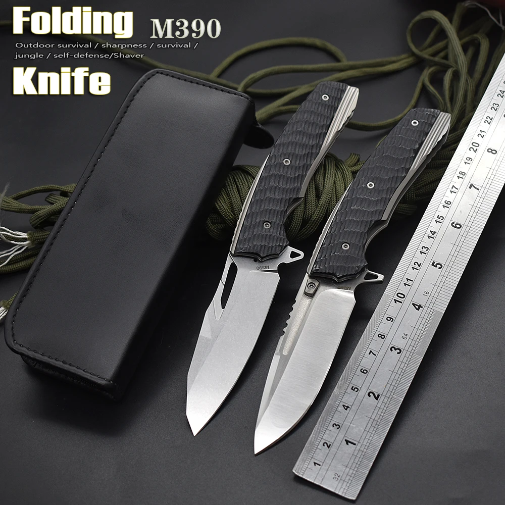 

M390 Steel Ball Bearing Stone Washing G10+TC4 titanium Alloy Handle Folding Knife Outdoor Collection Self-Defense Jackknife