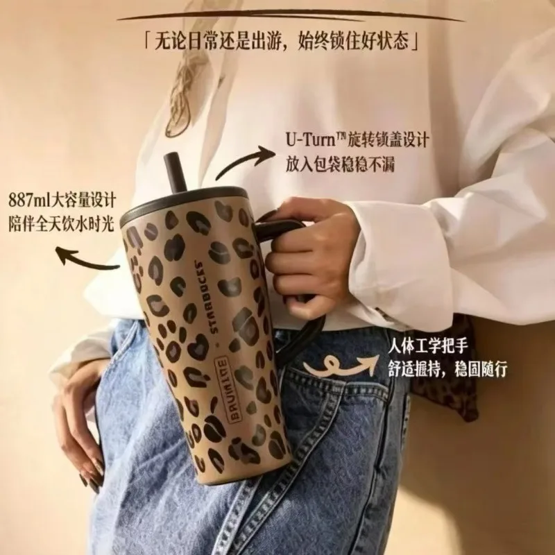 Leopard Print Stainless Steel Water Bottle Series Insulated Tumbler Cup With Straw Coffee Mug Travel Thermal Cup Birthday Gift view 2