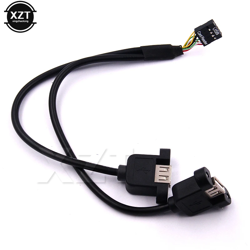 30CM Motherboard Internal 9pin Pitch 2.54mm to Dual Port USB 2.0 A Female Screw Lock Panel Mount Cable