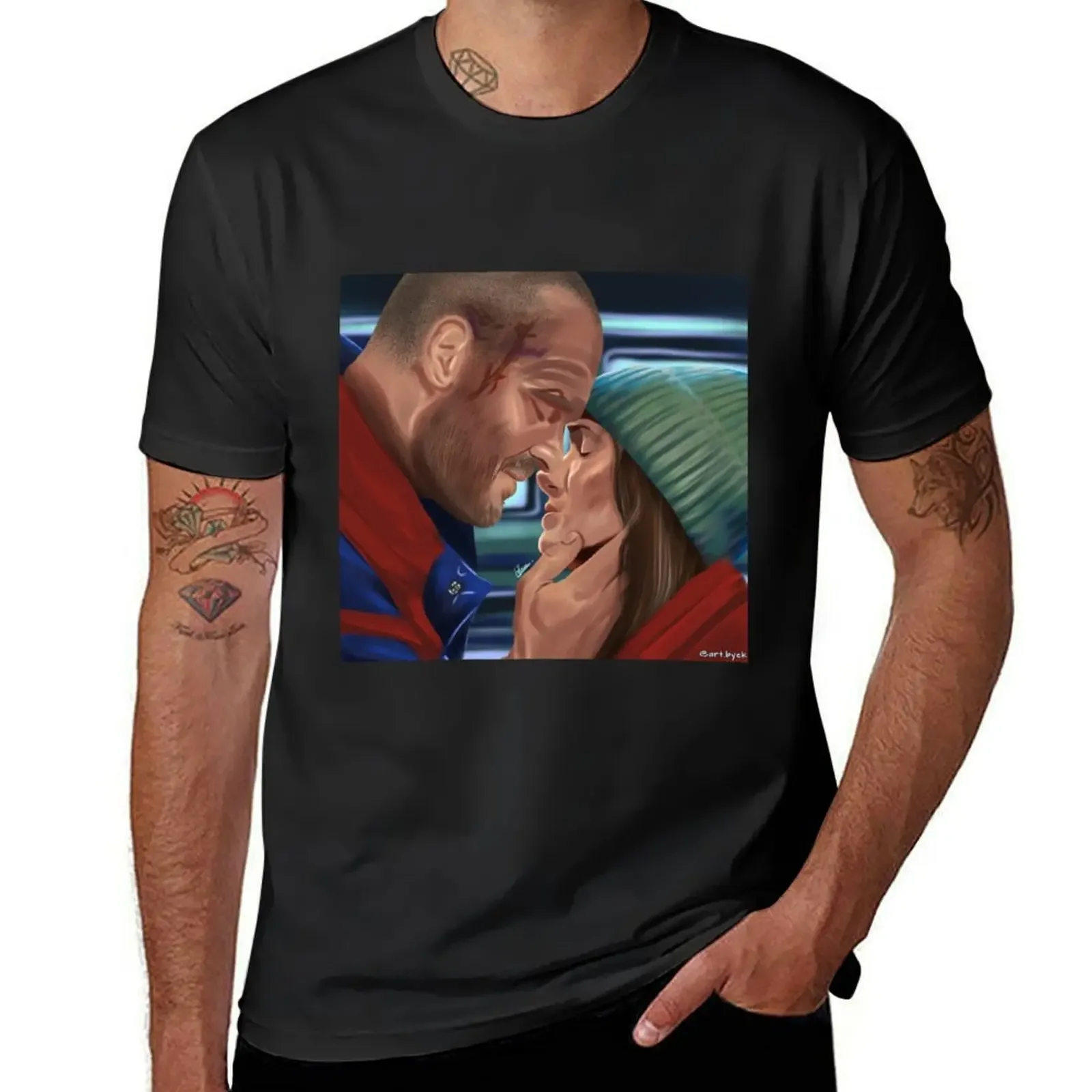 Jim Hopper and Joyce Byers fanart T-Shirt vintage anime shirt tops vintage Men's clothing