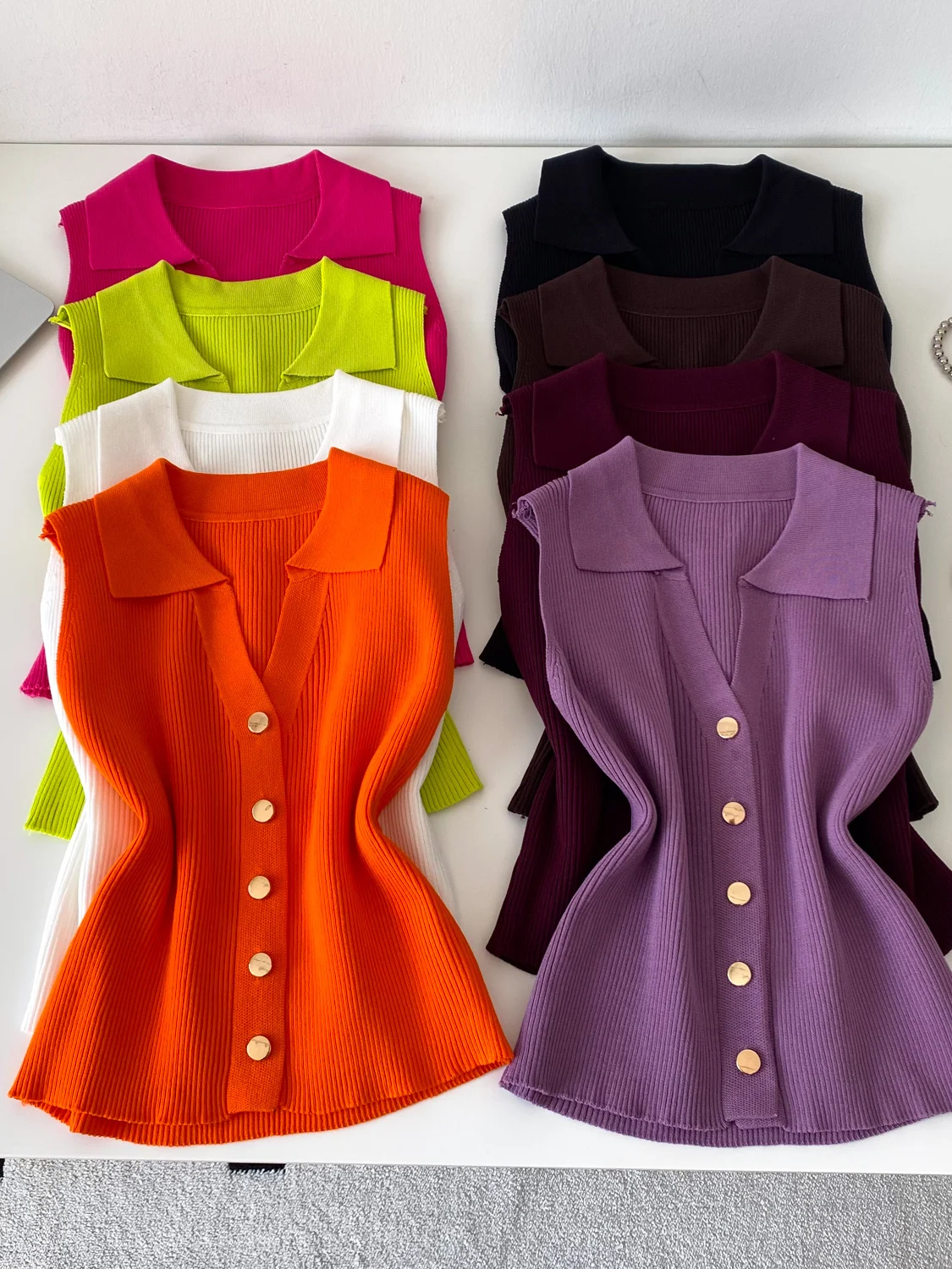 

Slim Fit Knitted Vest Women's Summer Korean Style Button up Sleeveless Vest Thin Multi Color Casual Commute Style Fashion