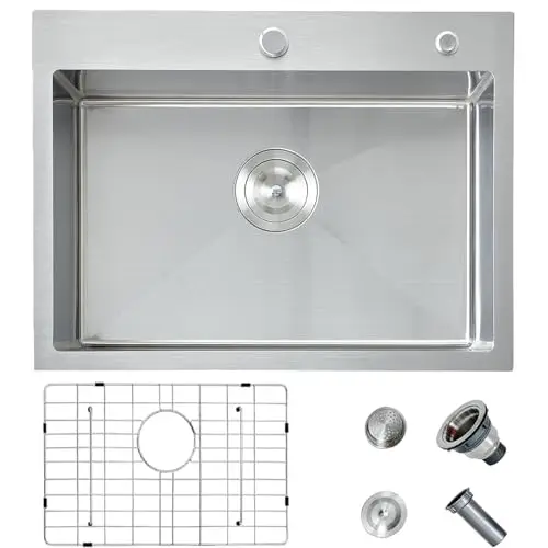 AliExpress – 24×18 Inch Topmount Single Bowl Sink 304 Stainless Steel 16 Gauge Brushed Finish With Grid And Drain Assembly