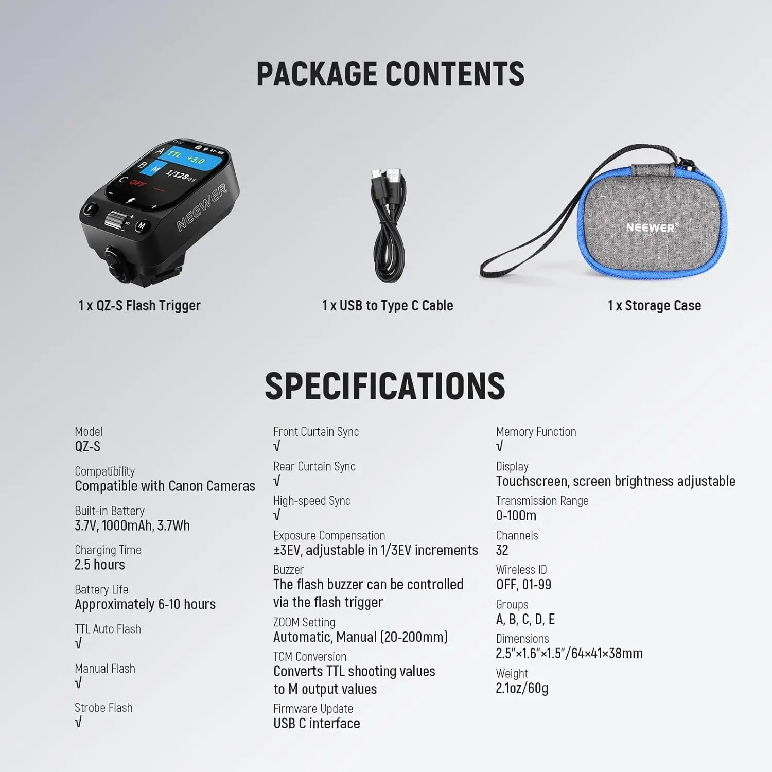 NEEWER QZ 2.4G TTL Drahtloser Blitzauslöser für Sony/Canon/Nikon/Fujifilm Kameras Godox IT32 V1 V100 AD200 Pro II Blitzsender – Detail 8