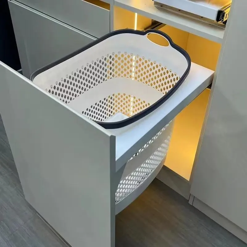Built-in Washing Machine Cabinet with Laundry Basket Bathroom Storage PP Material Top Door Type Dryer Rack