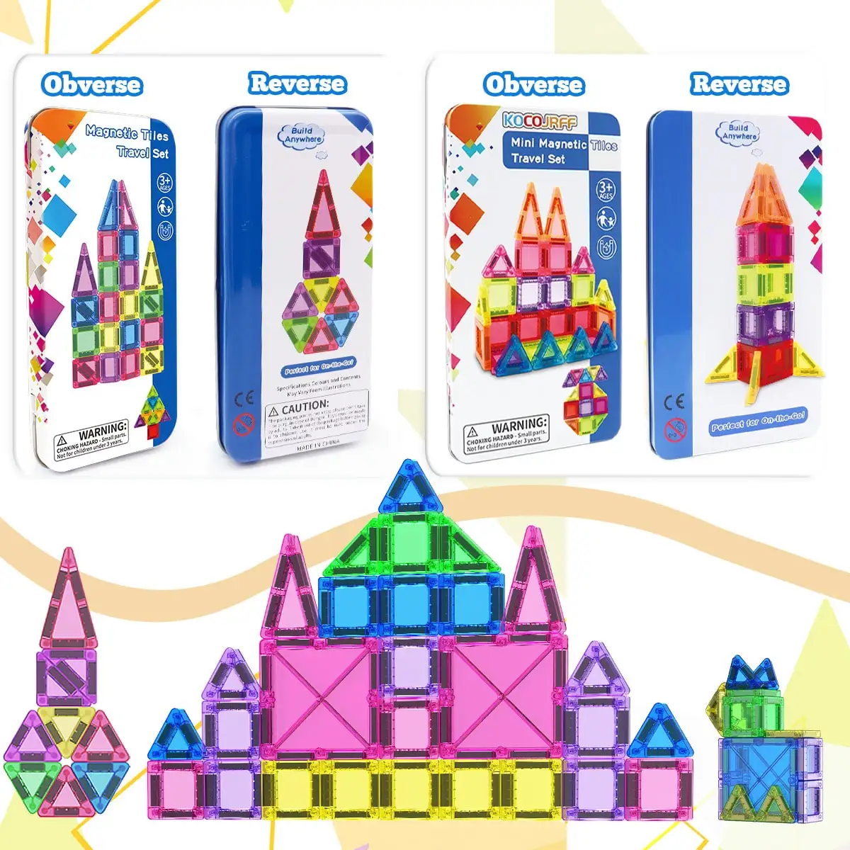 26/48 pièces blocs de construction magnétiques jouets carreaux magnétiques, jouets d'assemblage de voyage portables, combinaison de taille, cadeaux d'anniversaire de noël