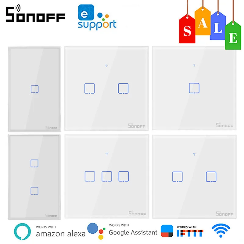 Умный настенный выключатель SONOFF T0 TX WiFi ЕС/США/Великобритания 1/2/3 кнопочный выключатель света с дистанционным управлением через приложение Ewelink работает с Alexa Google Home