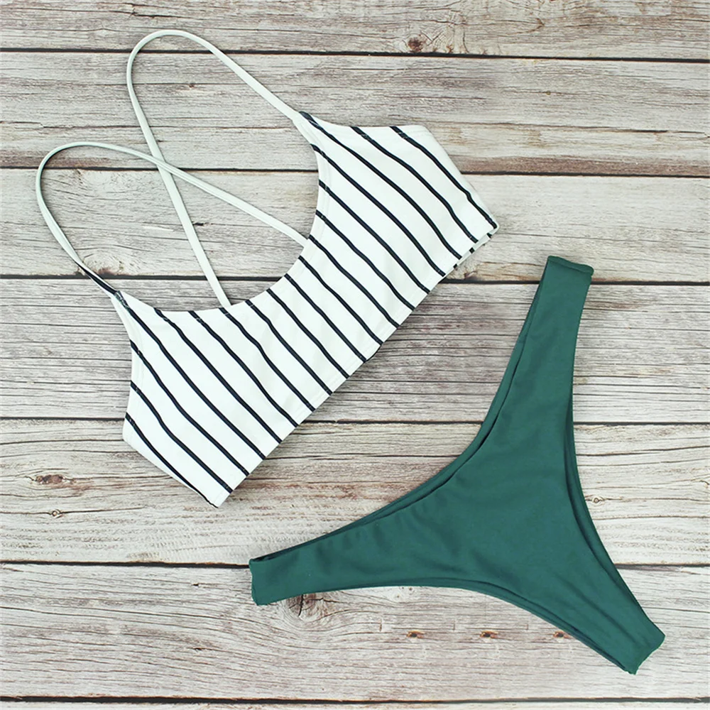 Bikini a rayas con cordón cruzado para mujer, bañador separado, tendencia Y2K, Tankini para vacaciones, traje de baño para playa